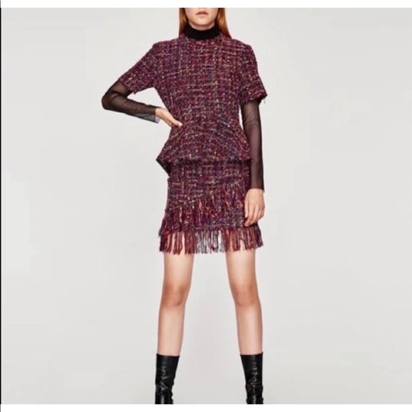 Zara Women Multicolored Tweed Peplum Set size XS - Picture 1 of 12